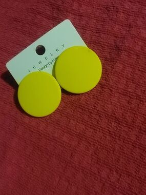 Bright Neon Yellow Round Statement Earrings
